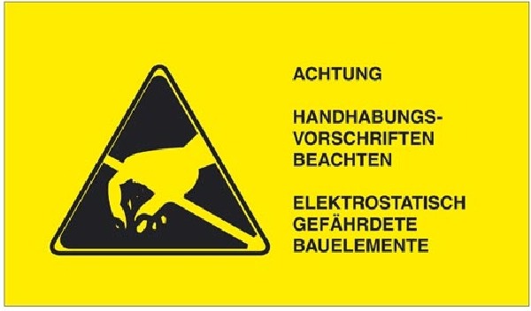 Elektrostatisch gefÃ¤hrdete Bauelemente B Warnschilder DIN 4844, 32 x 16 mm